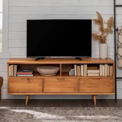 Cara Mid-Century Modern 3 Drawer TV Stand For TVs Up To 65" - Saracina Home -Chic Furniture Store GUEST 0382d846 581a 4903 9ef0 400ed4eadf41