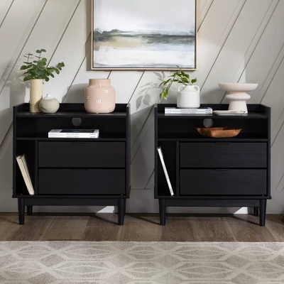2pk Mid-Century Modern Solid Wood 2 Drawer Storage Nightstands - Saracina Home 8 2pk Mid-Century Modern Solid Wood 2 Drawer Storage Nightstands - Saracina Home - Image 6