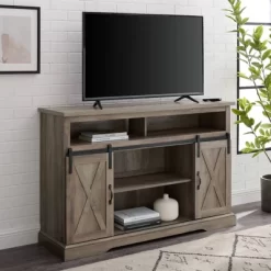 Transitional Sliding Barndoor Highboy TV Stand For TVs Up To 58" - Saracina Home