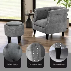 Costway Modern Accent Chair With Ottoman Armchair Barrel Sofa Chair With Footrest Grey -Chic Furniture Store GUEST 0d79f529 497d 4298 be2e a5393d56a140