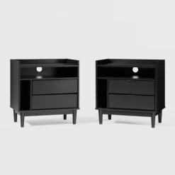 2pk Mid-Century Modern Solid Wood 2 Drawer Storage Nightstands - Saracina Home 21 2pk Mid-Century Modern Solid Wood 2 Drawer Storage Nightstands - Saracina Home -Chic Furniture Store GUEST 1f73b353 865e 4131 a376 6364f0459882
