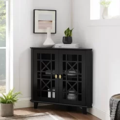 2 Door Corner Accent Cabinet With Fretwork Doors - Saracina Home -Chic Furniture Store GUEST 33460c8d 731e 484d b65b b46663cb9a4a