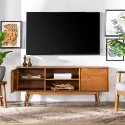 Solid Wood Mid-Century Modern TV Stand For TVs Up To 65" - Saracina Home -Chic Furniture Store GUEST 334bf308 b086 4c05 9568 1ae4a156a658