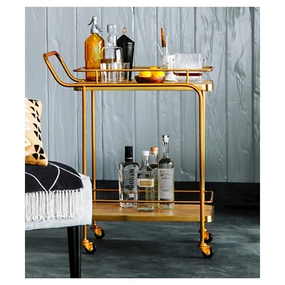 Metal, Wood, And Leather Bar Cart - Gold - Threshold™ 6 Metal, Wood, And Leather Bar Cart - Gold - Threshold™ - Image 4