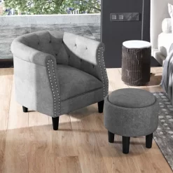 Costway Modern Accent Chair With Ottoman Armchair Barrel Sofa Chair With Footrest Grey -Chic Furniture Store GUEST 41db5b6a d838 4351 87c2 54106f517304