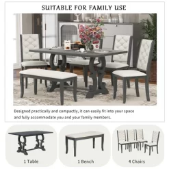 6 PCS Retro Dining Set With Unique-designed Table And Upholstered Chair-ModernLuxe -Chic Furniture Store GUEST 44f2ee87 4d03 48aa 80d2 d76a63684ef5