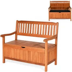 Costway 42'' Storage Bench Deck Box Solid Wood Seating Container Tools Toys W/Backrest -Chic Furniture Store GUEST 495be092 0f49 4822 81ae c80b4270a501