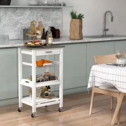 Costway Compact Kitchen Island Cart Rolling Service Trolley With Stainless Steel Top Basket -Chic Furniture Store GUEST 4d833836 1d03 48d0 ab03 949b4fe18001