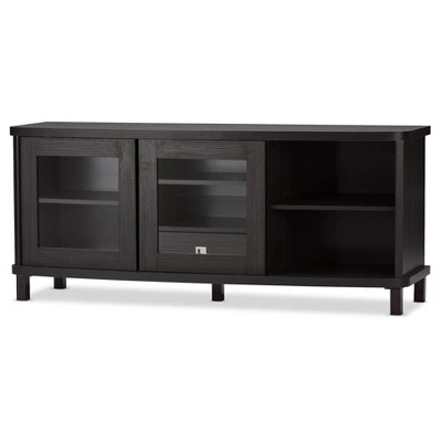 Walda Wood Cabinet With 2 Sliding Doors And 1 Drawer TV Stand For TVs Up To 60" Dark Brown/Gray - Baxton Studio 3 Walda Wood Cabinet With 2 Sliding Doors And 1 Drawer TV Stand For TVs Up To 60" Dark Brown/Gray - Baxton Studio