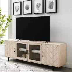 Vik Modern Boho 4 Door Herringbone TV Stand For TVs Up To 80" - Saracina Home -Chic Furniture Store GUEST 530194cb a341 4baf 923d 18f7438961b6