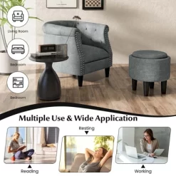 Costway Modern Accent Chair With Ottoman Armchair Barrel Sofa Chair With Footrest Grey -Chic Furniture Store GUEST 5e46b428 def6 4da3 8c44 9d0a97d19038