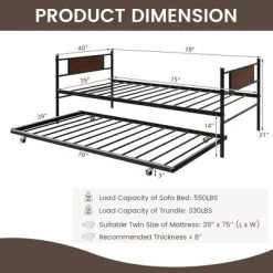 Costway Twin 2-In-1 Daybed Frame With Trundle Bed Set Steel Platform Sofa Bed Black -Chic Furniture Store GUEST 65439403 ce0a 428c 9625 5f5e23213a7b