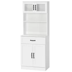 HOMCOM Freestanding Kitchen Pantry, 4-Door Buffet Cabinet With Hutch, Coffee Bar With Adjustable Shelves, 63.5 Inches, White 9 HOMCOM Freestanding Kitchen Pantry, 4-Door Buffet Cabinet With Hutch, Coffee Bar With Adjustable Shelves, 63.5 Inches, White -Chic Furniture Store GUEST 66068933 5001 4d3c a7c7 1f54b3c22f3d
