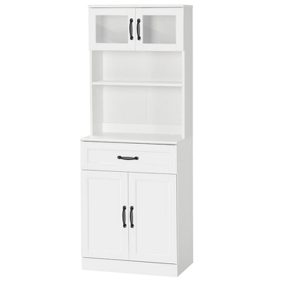 HOMCOM Freestanding Kitchen Pantry, 4-Door Buffet Cabinet With Hutch, Coffee Bar With Adjustable Shelves, 63.5 Inches, White 5 HOMCOM Freestanding Kitchen Pantry, 4-Door Buffet Cabinet With Hutch, Coffee Bar With Adjustable Shelves, 63.5 Inches, White - Image 3