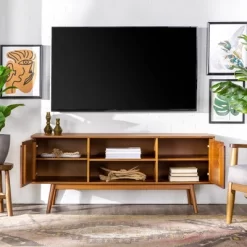 Solid Wood Mid-Century Modern TV Stand For TVs Up To 65" - Saracina Home -Chic Furniture Store GUEST 686002c1 8c90 4149 bce4 d40fc12f1038