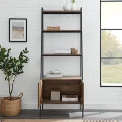 72" Open Shelf And Closed Storage Cabinet Ladder Bookcase - Saracina Home -Chic Furniture Store GUEST 6884917e 6feb 464d 9a56 e3dd05df4cc1