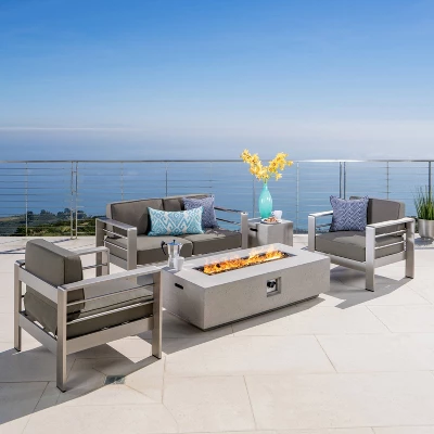 Cape Coral 5pc Aluminum And MGO Seating Set With Fire Table Khaki/Light Gray - Christopher Knight Home 3 Cape Coral 5pc Aluminum And MGO Seating Set With Fire Table Khaki/Light Gray - Christopher Knight Home