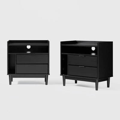 2pk Mid-Century Modern Solid Wood 2 Drawer Storage Nightstands - Saracina Home 5 2pk Mid-Century Modern Solid Wood 2 Drawer Storage Nightstands - Saracina Home - Image 3