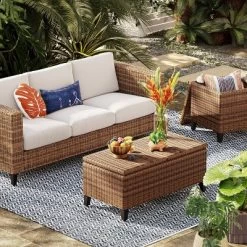 Chic Furniture Store 39 Brookfield Steel Wicker Patio Sofa - Light Brown - Threshold™