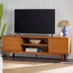Solid Wood Mid-Century Modern TV Stand For TVs Up To 80" - Saracina Home -Chic Furniture Store GUEST 8b7506fc 5e20 44b3 838f e44d2919b468
