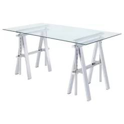 Statham Glass Top Adjustable Sawhorse Standing Desk Chrome - Coaster -Chic Furniture Store GUEST 8f725f4c e81e 4aac bcc9 d29262a38211