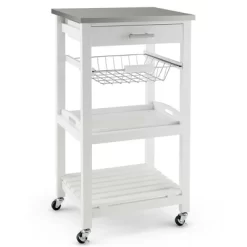 Costway Compact Kitchen Island Cart Rolling Service Trolley With Stainless Steel Top Basket -Chic Furniture Store GUEST 947788ec 927f 4097 bffa cbd674ec7025
