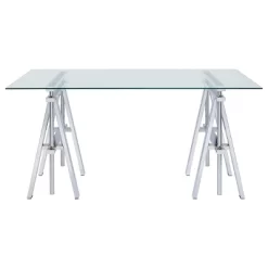 Statham Glass Top Adjustable Sawhorse Standing Desk Chrome - Coaster -Chic Furniture Store GUEST 96c6759f 4272 4d39 9d0a f935bbf776e3