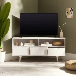 Cara Mid-Century Modern 3 Drawer Corner TV Stand For TVs Up To 58" - Saracina Home 40 Cara Mid-Century Modern 3 Drawer Corner TV Stand For TVs Up To 58" - Saracina Home -Chic Furniture Store GUEST 99387a85 c456 4a52 b086 1c507b93c8b5