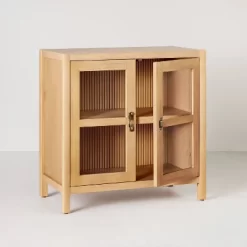 Grooved Wood With Glass 2-Door Cabinet - Natural - Hearth & Hand™ With Magnolia -Chic Furniture Store GUEST 9aa7705a c66f 495b 80dd 55470dae1fa8