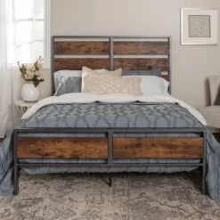Queen Urban Chic Metal And Wood Plank Bed Brown - Saracina Home -Chic Furniture Store GUEST 9ba450b4 e465 46ef 9f8f 881f1960dbc8