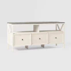 Farmhouse 3 Drawer Wood TV Stand For TVs Up To 65" - Saracina Home -Chic Furniture Store GUEST 9c05f01d 83d8 411e ae5d 3185861747c7