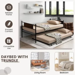 Costway Twin 2-In-1 Daybed Frame With Trundle Bed Set Steel Platform Sofa Bed Black -Chic Furniture Store GUEST 9cff8a64 03ba 49e9 9437 42d88358e946