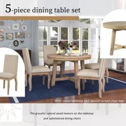 5 PCS Round Wood Extendable Dining Table Set With 4 Upholstered Dining Chairs-ModernLuxe 17 5 PCS Round Wood Extendable Dining Table Set With 4 Upholstered Dining Chairs-ModernLuxe -Chic Furniture Store GUEST a5510eb2 6547 4904 a54c 8bf06fd8ab57