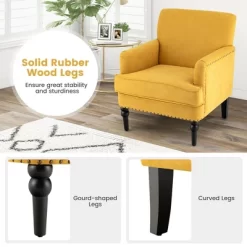 Tangkula Set Of 2 Modern Accent Chair Upholstered Sofa Chair W/ Rubber Wood Legs Yellow -Chic Furniture Store GUEST a6a84f45 660c 4986 95cb 5dcdc2196e02