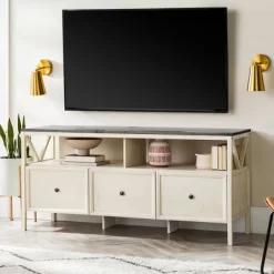Farmhouse 3 Drawer Wood TV Stand For TVs Up To 65" - Saracina Home -Chic Furniture Store GUEST ad5f99fe 2f60 449b aee7 d2a5e5d0aae6