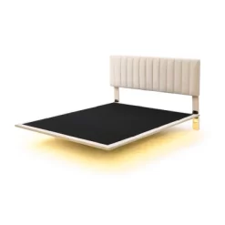 Queen Size Upholstered Floating Velvet Platform Bed With Sensor Light And Headboard-ModernLuxe -Chic Furniture Store GUEST b1603638 a6f1 4081 9bc8 2febf421e450