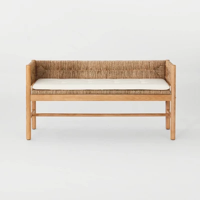 Elden Wood Bench With Woven Back And Loose Cushion Seat - Threshold™ Designed With Studio McGee 4 Elden Wood Bench With Woven Back And Loose Cushion Seat - Threshold™ Designed With Studio McGee - Image 2