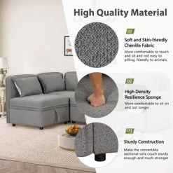 122.8" Minimalist Convertible Modular Sofa, Upholstered Sectional Sofa Couch With 5 Pillows-ModernLuxe -Chic Furniture Store GUEST b708a31d 70a5 40da 9681 548a896ef1af