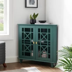 2 Door Corner Accent Cabinet With Fretwork Doors - Saracina Home -Chic Furniture Store GUEST cfceebbb fbd4 44ae b375 5b6a98a22a32