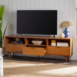 Cara 3 Drawer Mid-Century Modern 3 Drawer TV Stand For TVs Up To 80" - Saracina Home -Chic Furniture Store GUEST d0c50bac b70e 4f4a 80ee 5b7b6555975b