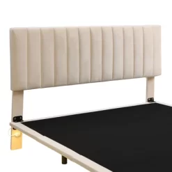 Queen Size Upholstered Floating Velvet Platform Bed With Sensor Light And Headboard-ModernLuxe -Chic Furniture Store GUEST d54cfe1a 7731 44a4 8d11 242852f7e515