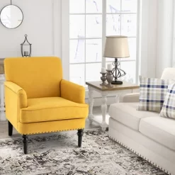Tangkula Set Of 2 Modern Accent Chair Upholstered Sofa Chair W/ Rubber Wood Legs Yellow -Chic Furniture Store GUEST dab8dbf1 5e62 4ea9 bb76 355422eca76f