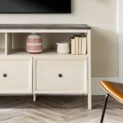 Farmhouse 3 Drawer Wood TV Stand For TVs Up To 65" - Saracina Home -Chic Furniture Store GUEST db616c55 957b 4465 80b7 0cddcd1d7792