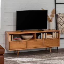 Cara Mid-Century Modern 3 Drawer TV Stand For TVs Up To 65" - Saracina Home -Chic Furniture Store GUEST dcaab5ac 058b 4924 9bcd 1774bd23a9f2