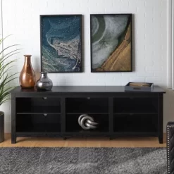 Transitional 6 Cubby Wood Open Storage Wood TV Stand For TVs Up To 80"- Saracina Home -Chic Furniture Store GUEST e1ec3d43 1637 41d5 b7e8 b83712cd51fe