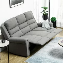 Chic Furniture Store 5 HOMCOM Recliner Sofa Couch With Easy Pull Handles And Adjustable Footrest, 3 Seater Sofa Modern Couch, Gray