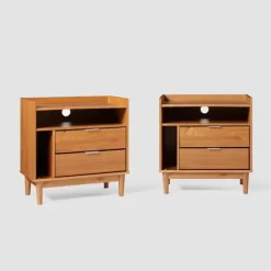 2pk Mid-Century Modern Solid Wood 2 Drawer Storage Nightstands - Saracina Home 26 2pk Mid-Century Modern Solid Wood 2 Drawer Storage Nightstands - Saracina Home -Chic Furniture Store GUEST f532e41d ed41 4d3a b78d 89ad584048a2