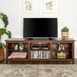 Transitional 6 Cubby Wood Open Storage Wood TV Stand For TVs Up To 80"- Saracina Home -Chic Furniture Store GUEST f89b070d c04c 4de6 a143 2ba0bc1fd9f0