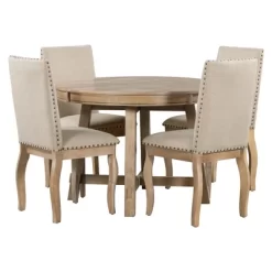 5 PCS Round Wood Extendable Dining Table Set With 4 Upholstered Dining Chairs-ModernLuxe 22 5 PCS Round Wood Extendable Dining Table Set With 4 Upholstered Dining Chairs-ModernLuxe -Chic Furniture Store GUEST fbbff2cd 1c63 4fc1 baba 030f081038fe