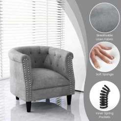 Costway Modern Accent Chair With Ottoman Armchair Barrel Sofa Chair With Footrest Grey -Chic Furniture Store GUEST fe363bf6 0f13 4b84 809e 32e0eedb3386